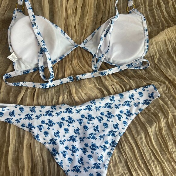 SHENHE Women's 2 Piece Floral High Cut Ring Linked Triangle Bikini Swimsuit Bath - Picture 5 of 13